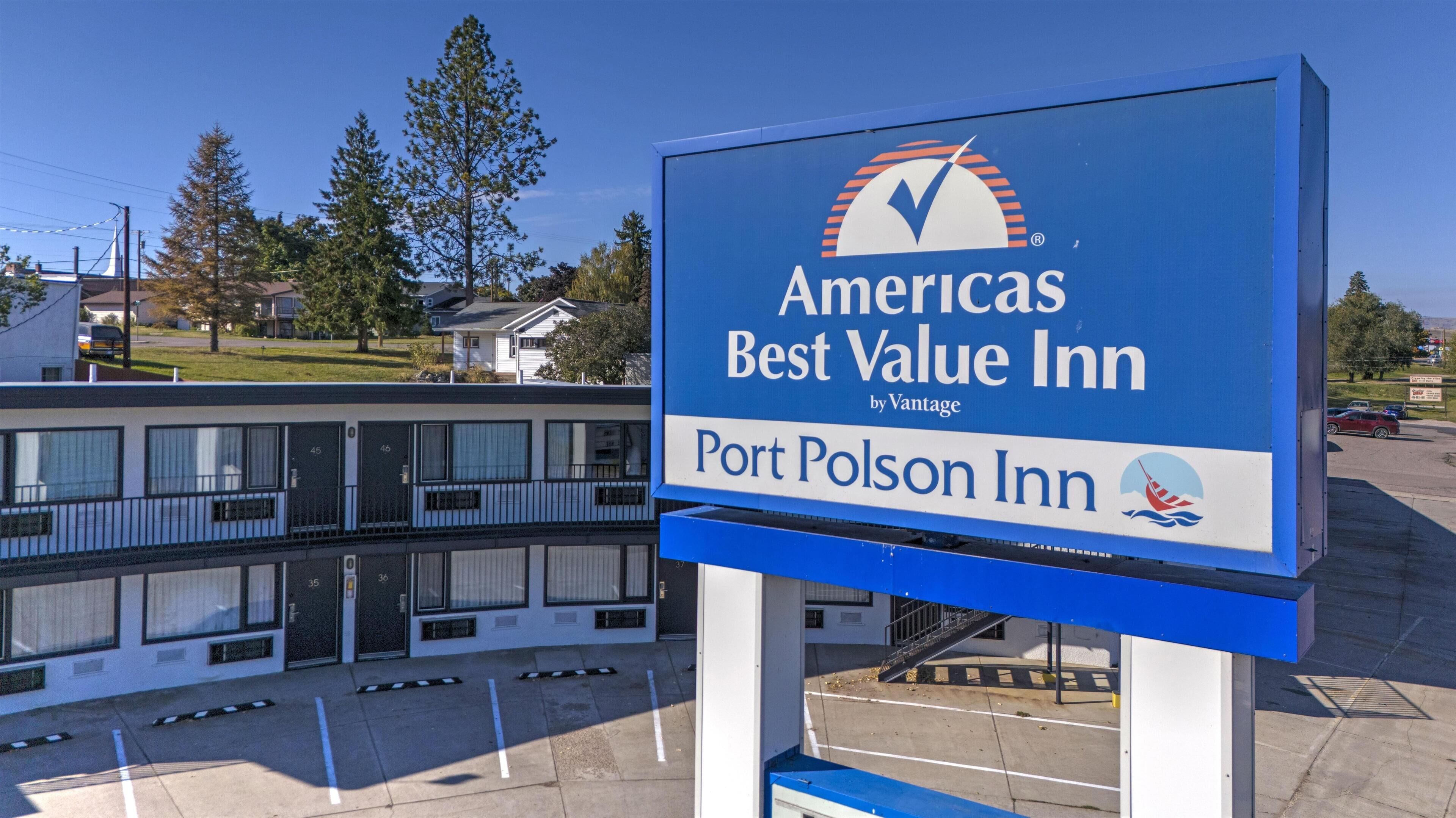A sign for the Americas Best Value Inn by Vantage, indicating the name and location of the motel.
