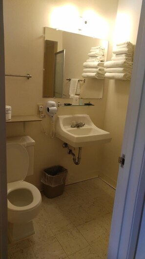 Combined shower/bathtub, free toiletries, hair dryer, towels