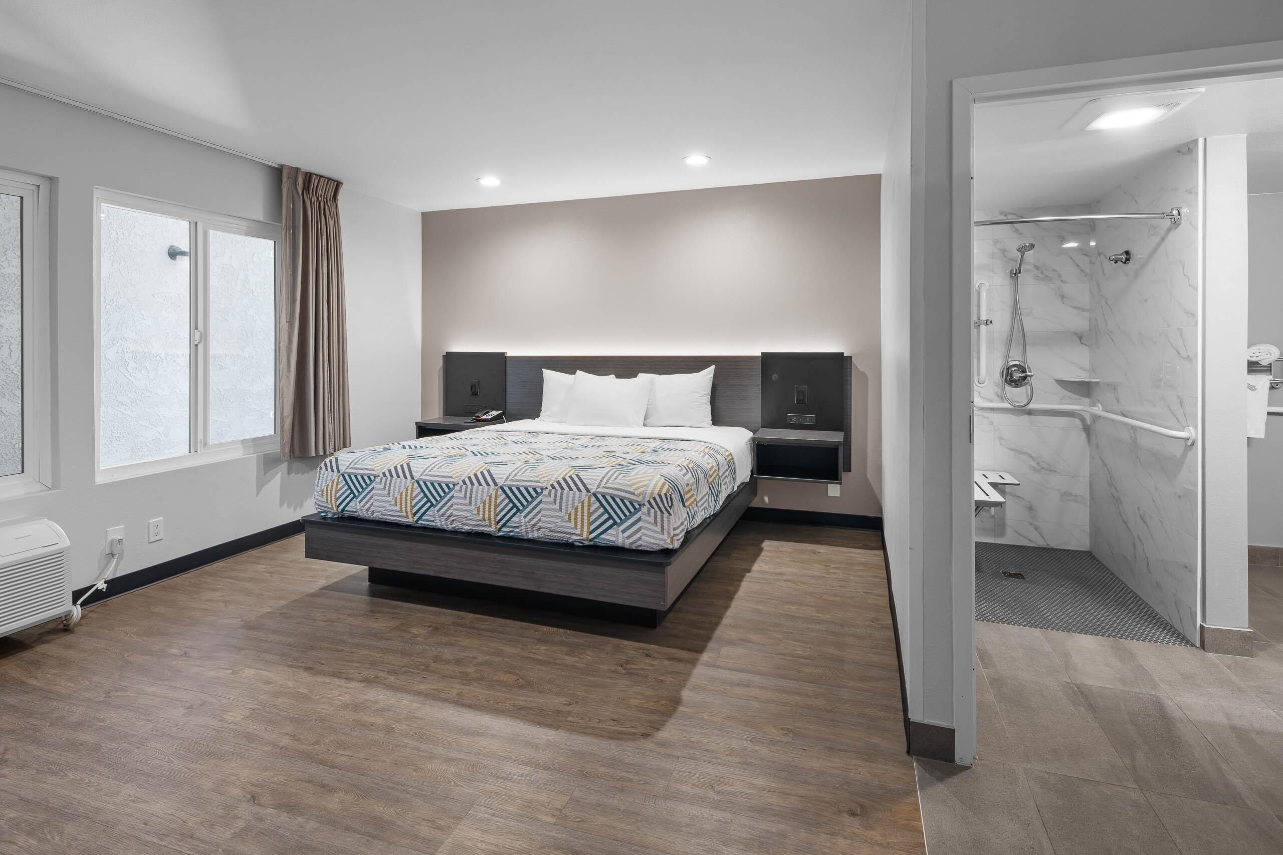 Blackout curtains, free WiFi, bed sheets