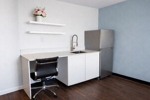 Mini-fridge, microwave, coffee/tea maker