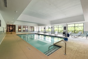 Indoor pool, open 9:00 AM to 10:00 PM, sun loungers