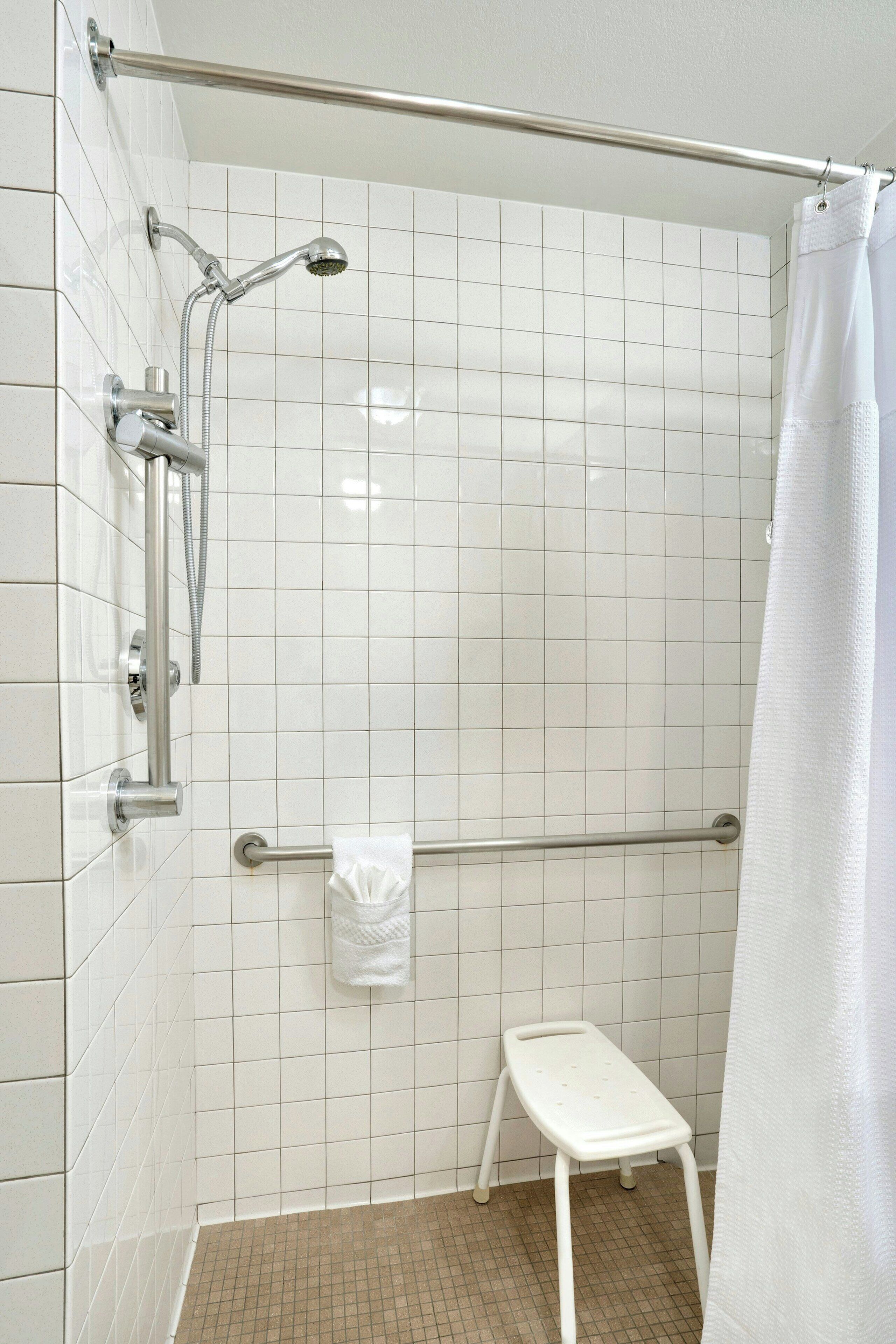 combined shower/bathtub, free toiletries, hair dryer, towels