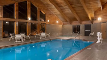 Indoor pool, open 10:00 AM to 10:00 PM, sun loungers