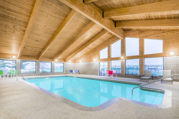 Indoor pool, open 8:00 AM to 10 PM, sun loungers
