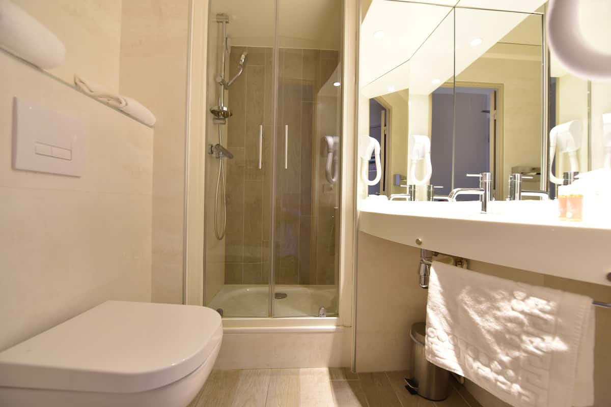 free toiletries, hair dryer, towels