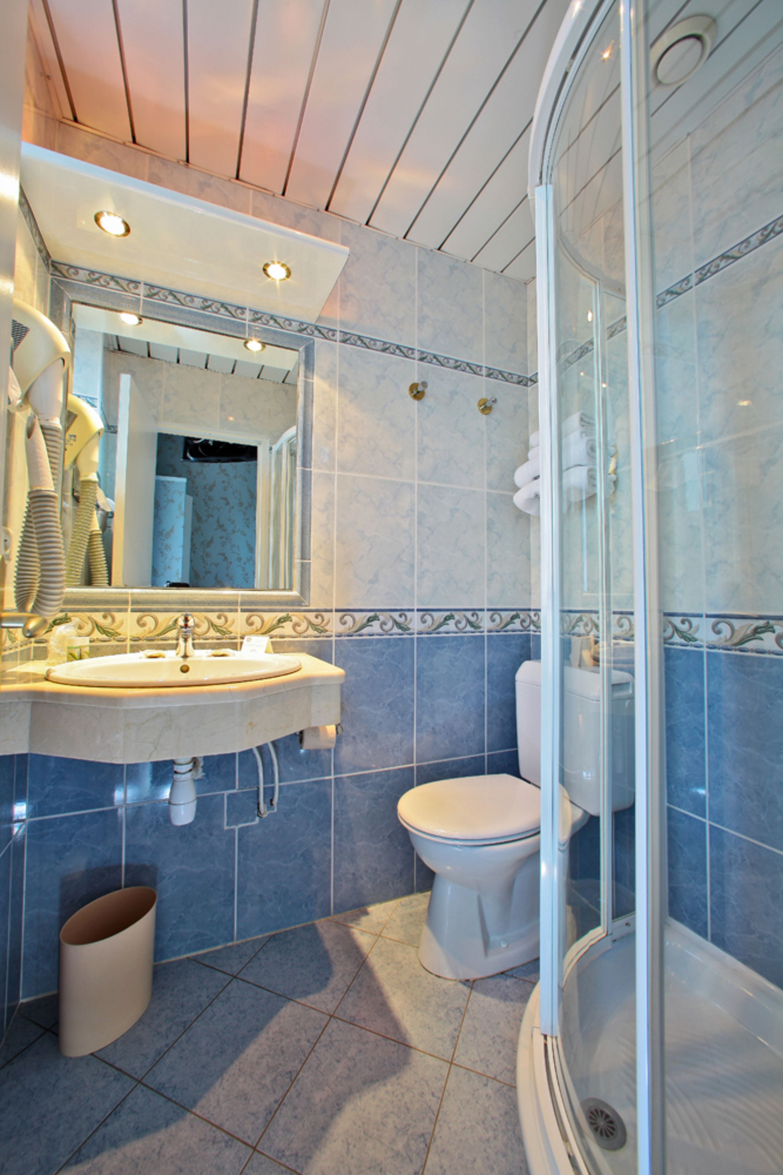 free toiletries, hair dryer, towels