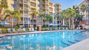 3 outdoor pools, open 7:00 AM to 11:00 PM, pool umbrellas, sun loungers