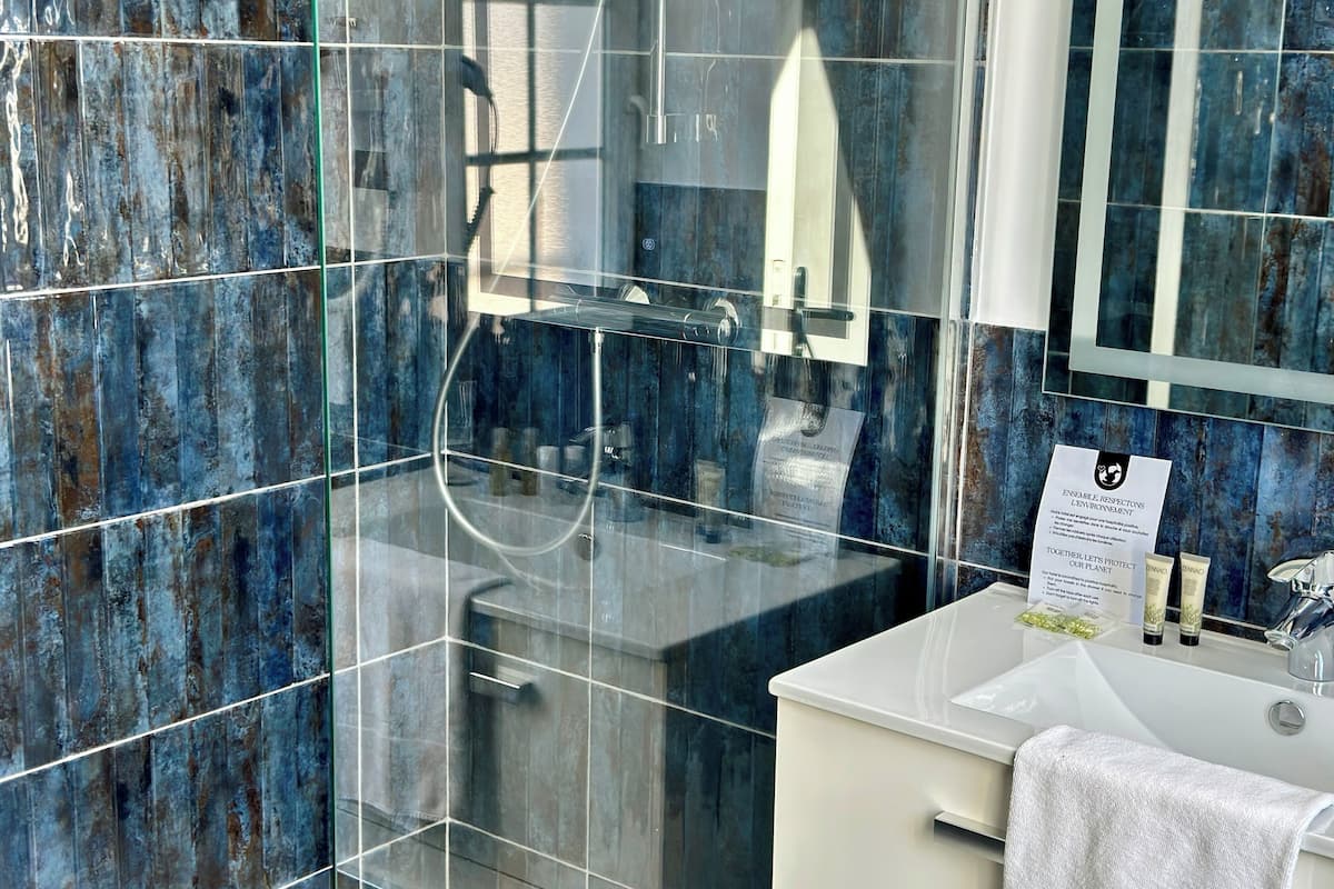 free toiletries, hair dryer, towels, soap