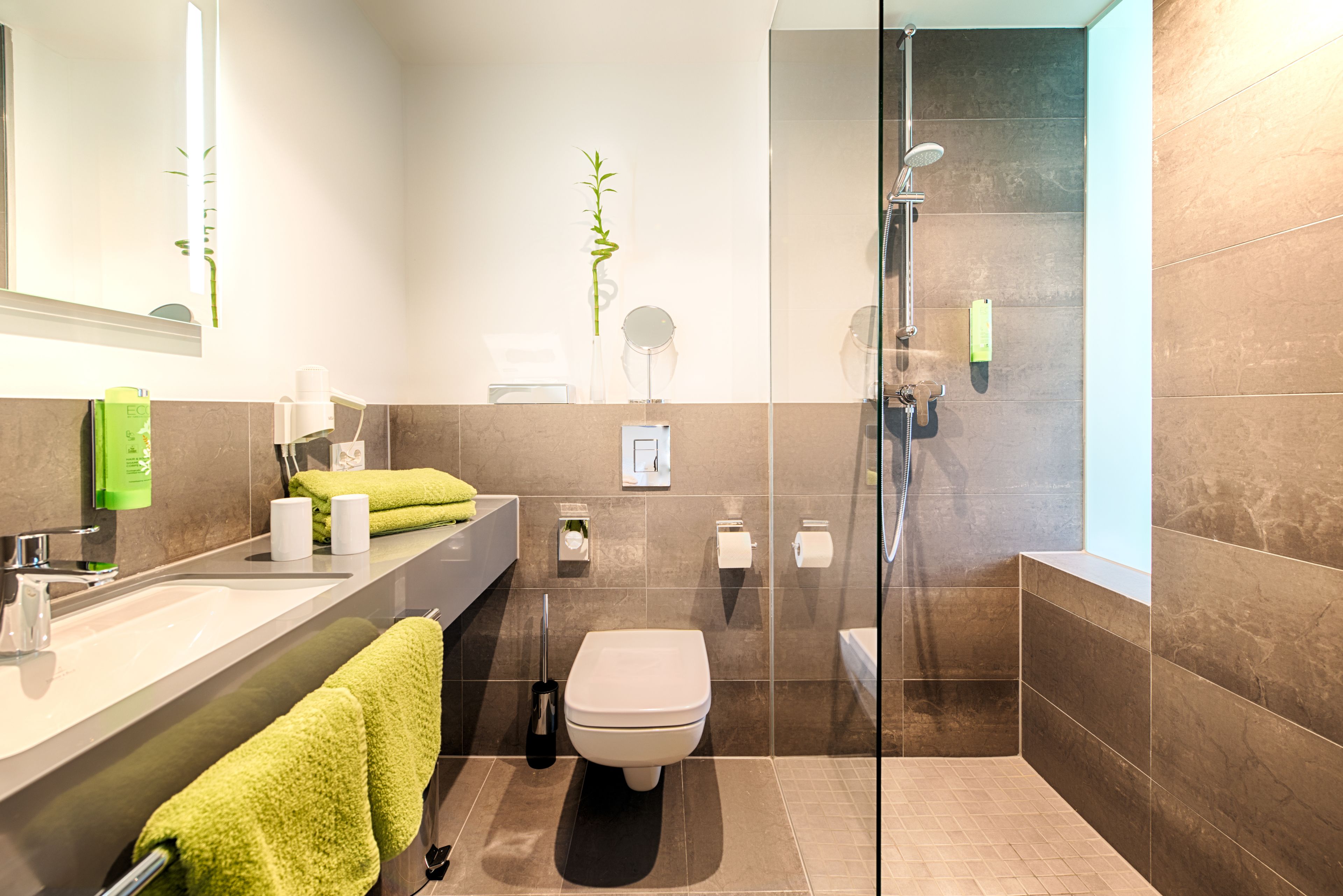 shower, free toiletries, hair dryer, towels