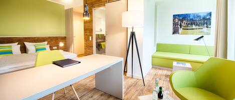 Hypo-allergenic bedding, desk, blackout drapes, iron/ironing board