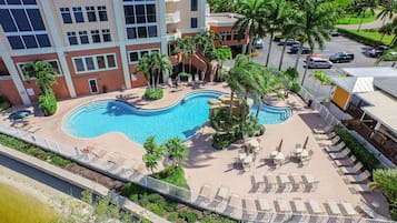 Outdoor pool, pool umbrellas