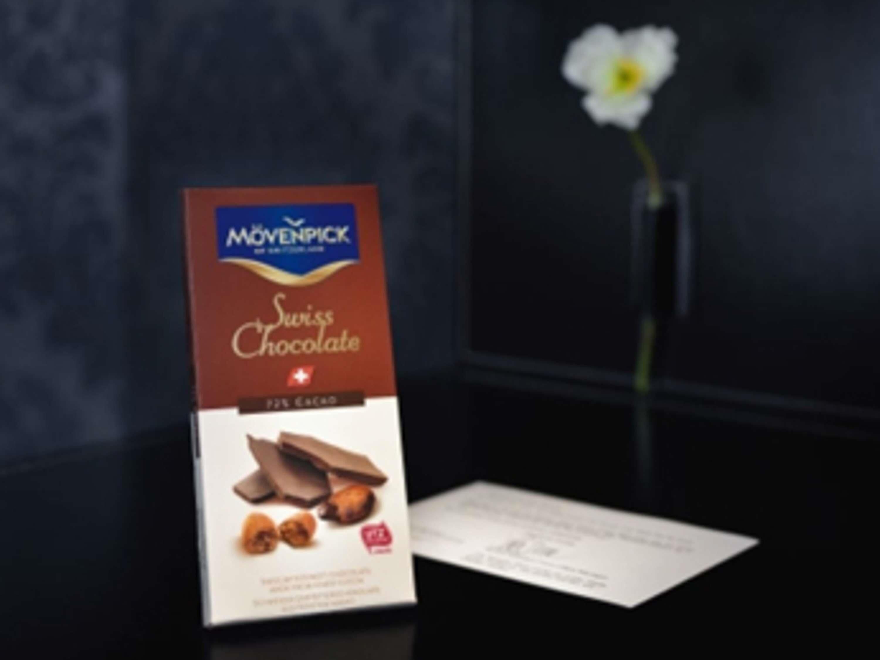 Una caja de chocolate suizo Movenpick con 22% de cacao.
