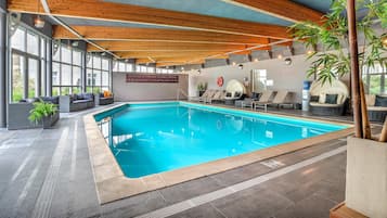 Indoor pool, open 8:00 AM to 10:00 PM, sun loungers