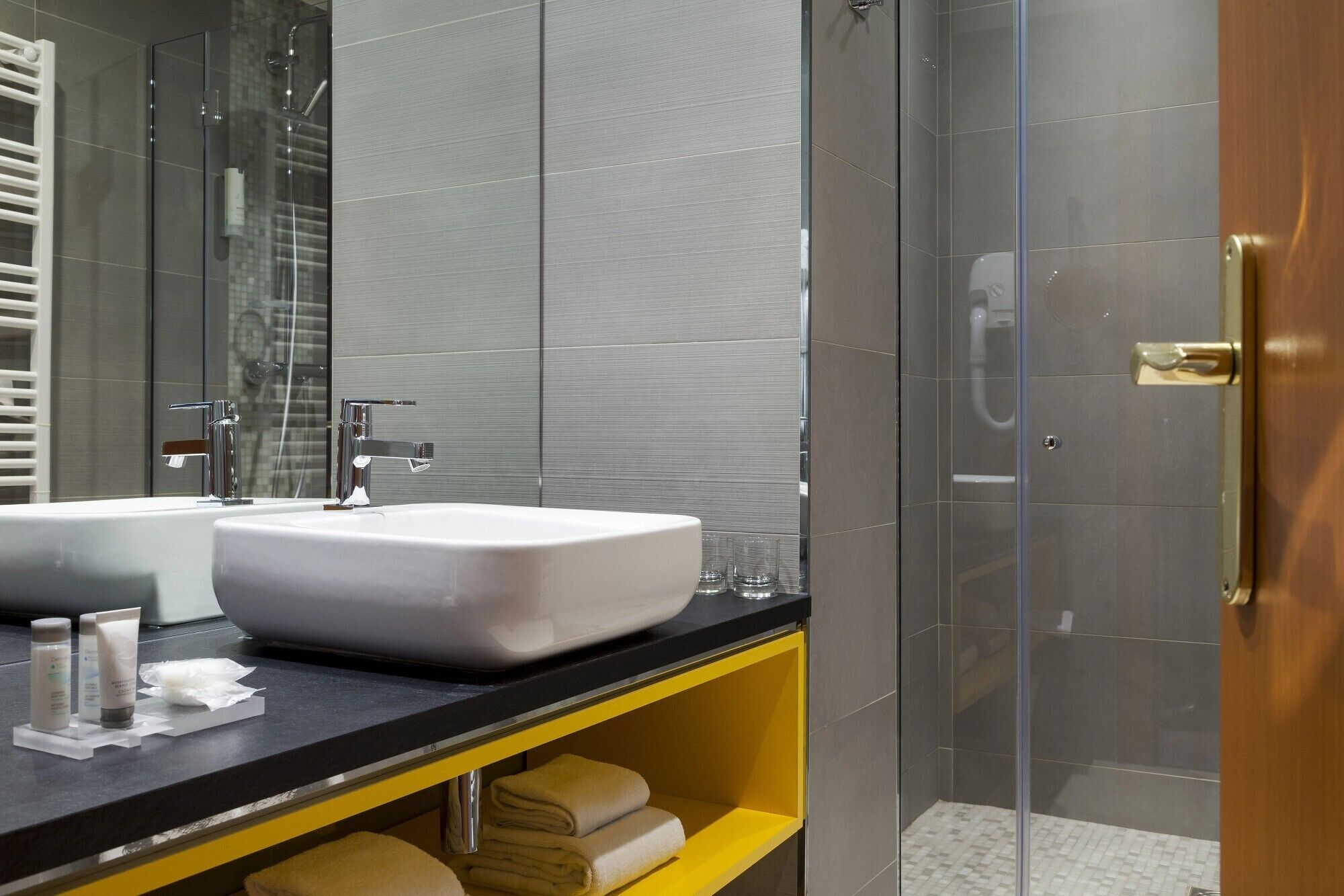 free toiletries, hair dryer, towels