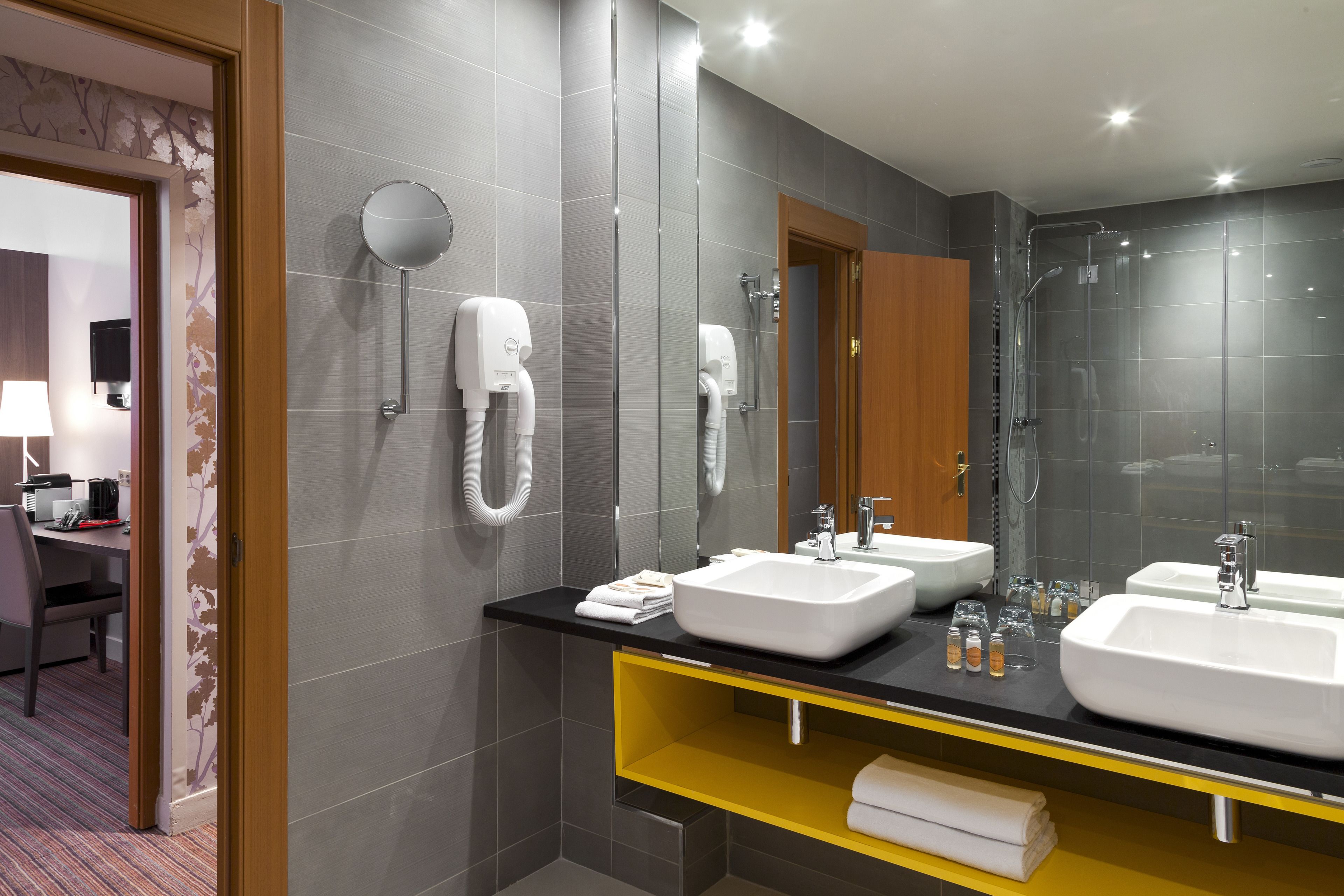 free toiletries, hair dryer, towels