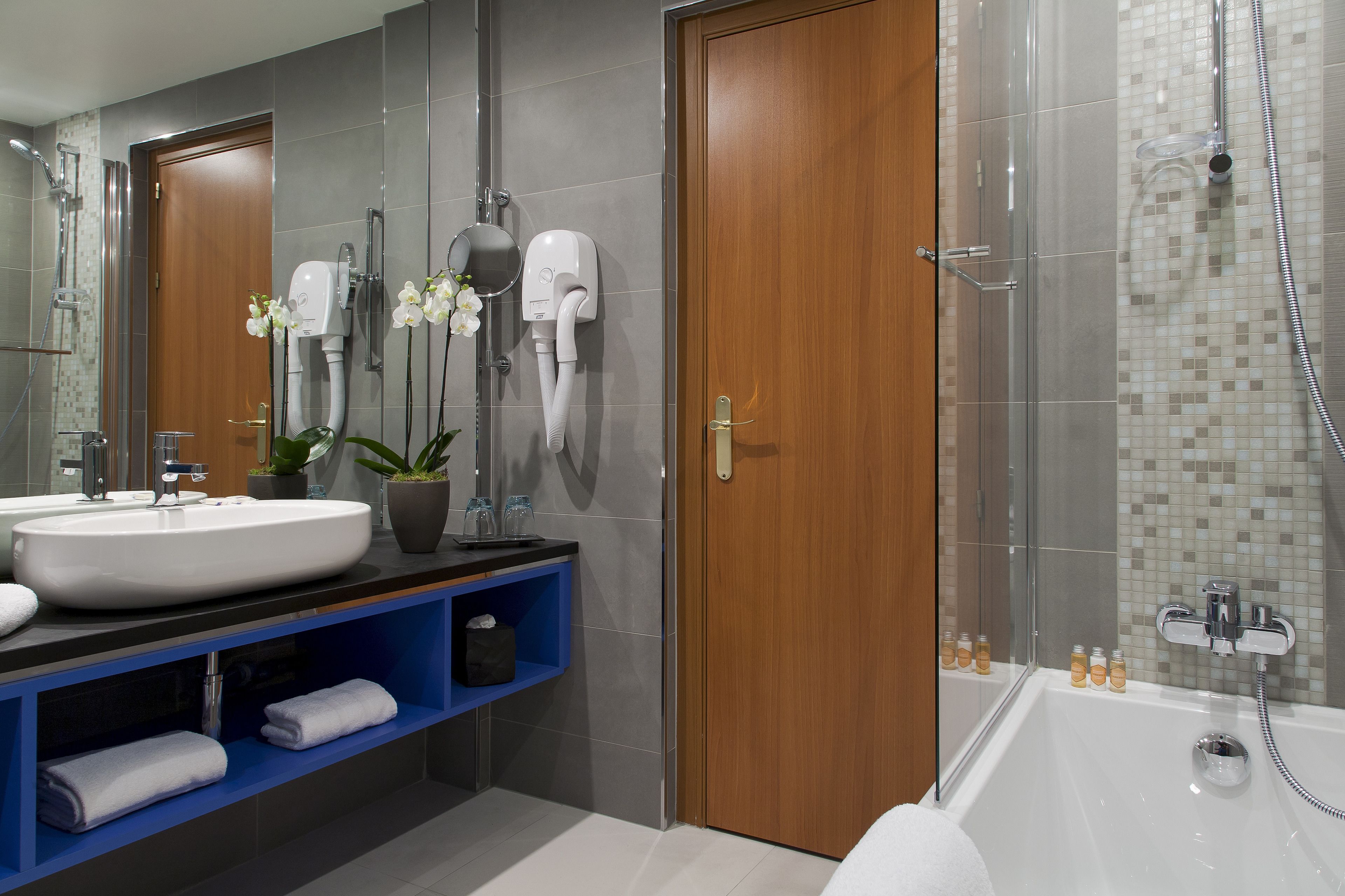 free toiletries, hair dryer, towels