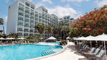 2 outdoor pools, pool umbrellas, pool loungers