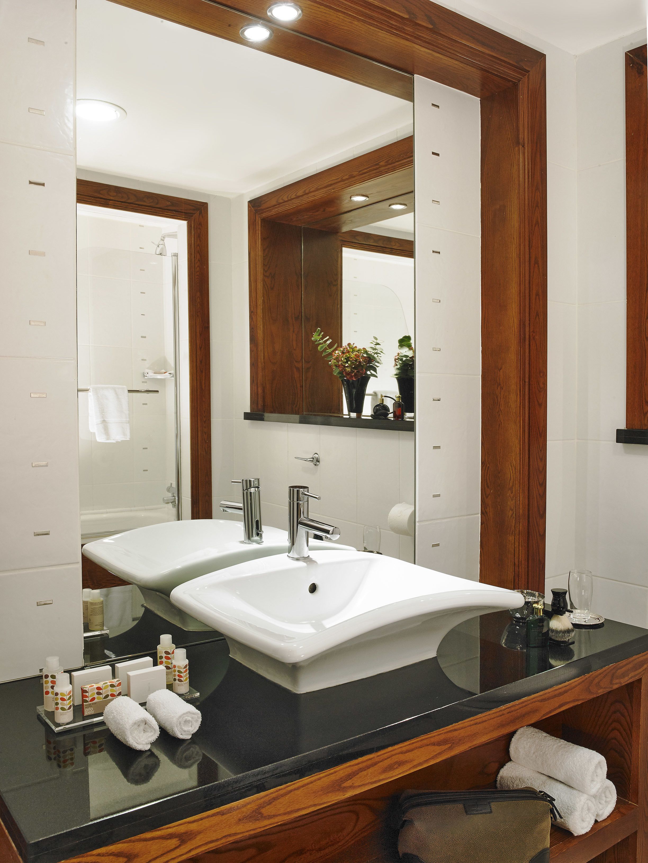 combined shower/bathtub, free toiletries, hair dryer, towels