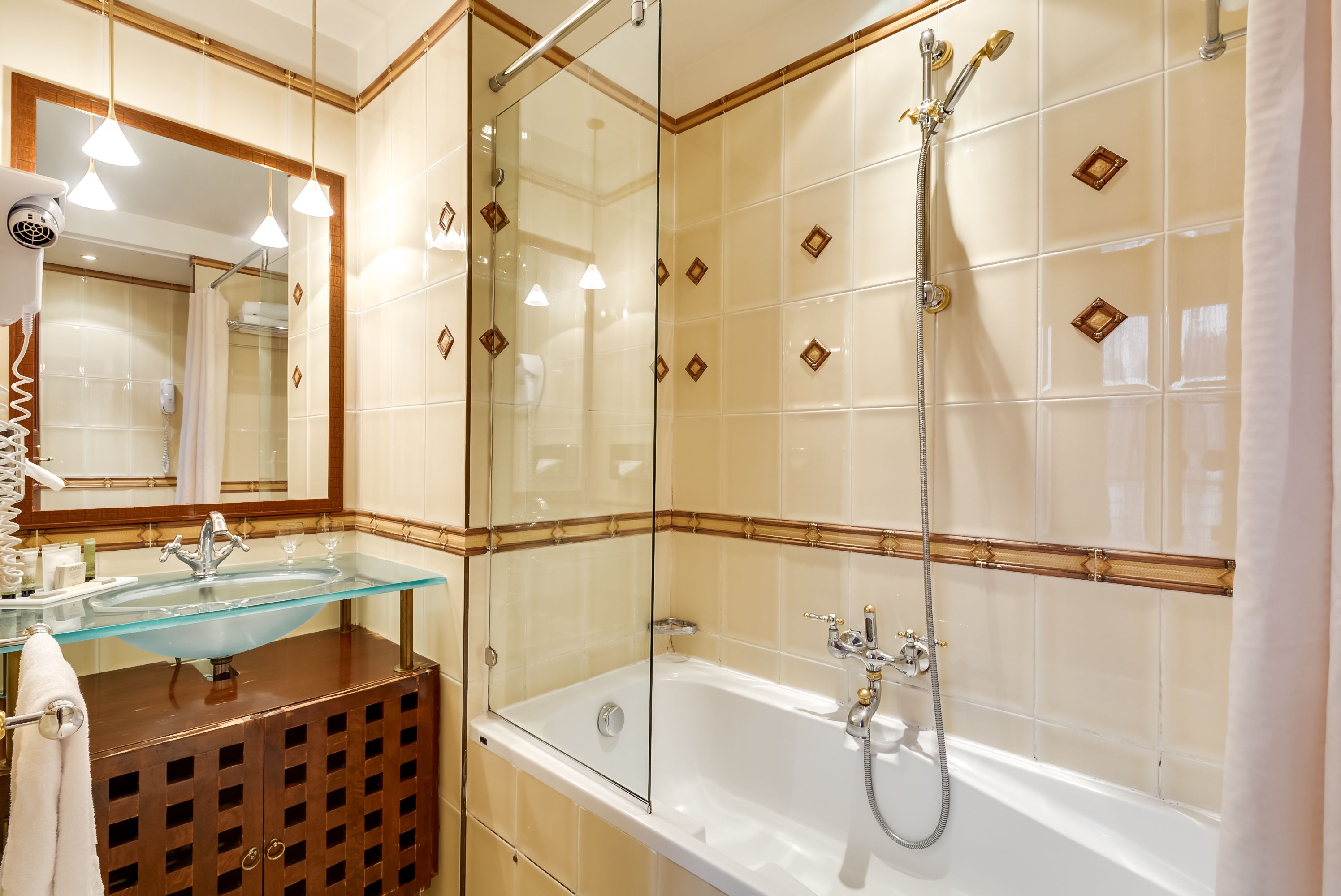 superior twin room | bathroom | free toiletries, hair dryer, bidet, towels