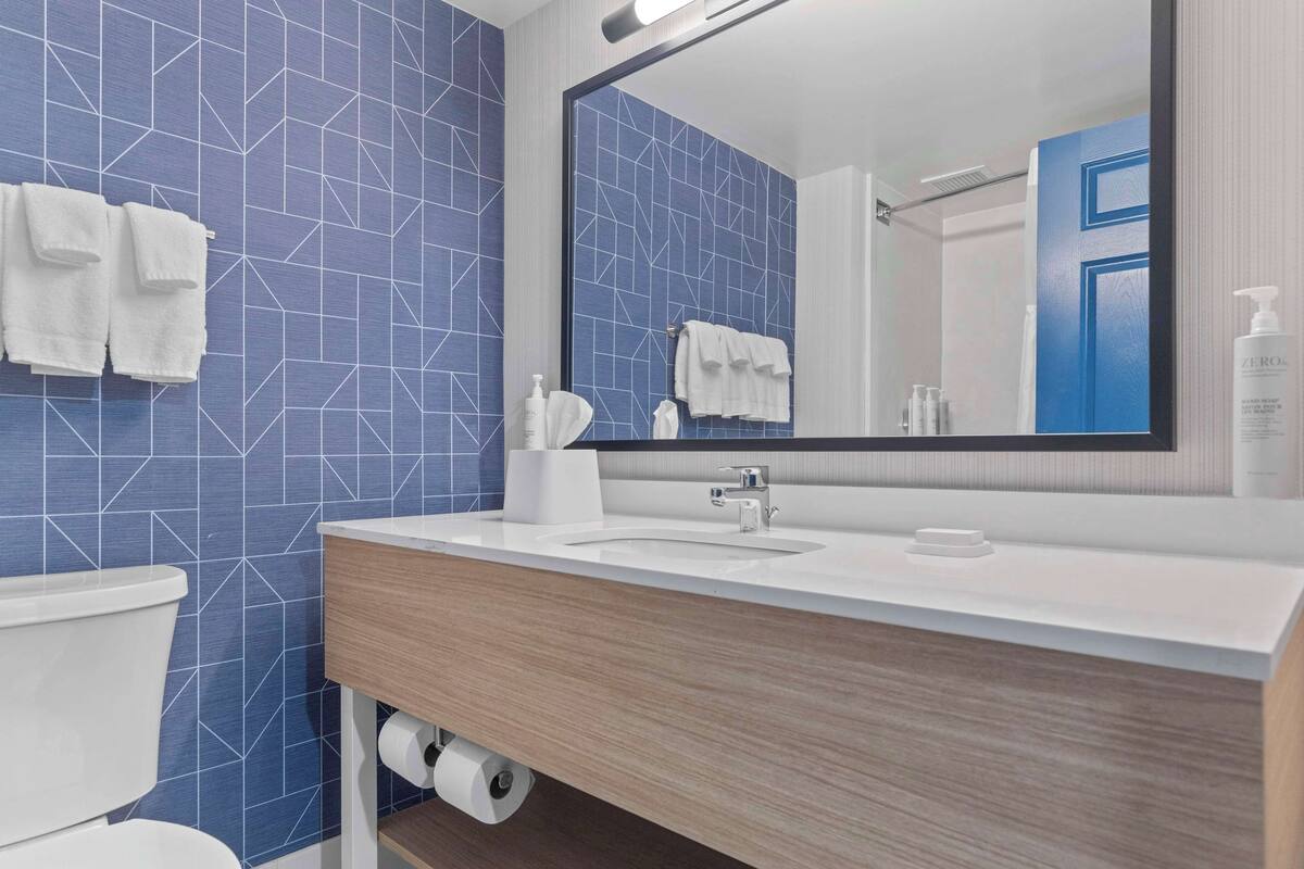 room, 1 king bed | bathroom | combined shower/bathtub, hair dryer, towels