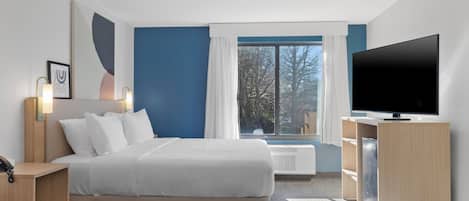 In-room safe, desk, laptop workspace, blackout curtains