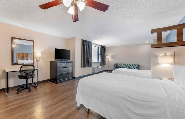 Premium bedding, desk, blackout drapes, iron/ironing board