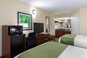 Pillow-top beds, desk, blackout curtains, iron/ironing board