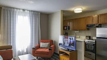 Individually furnished, desk, laptop workspace, blackout drapes