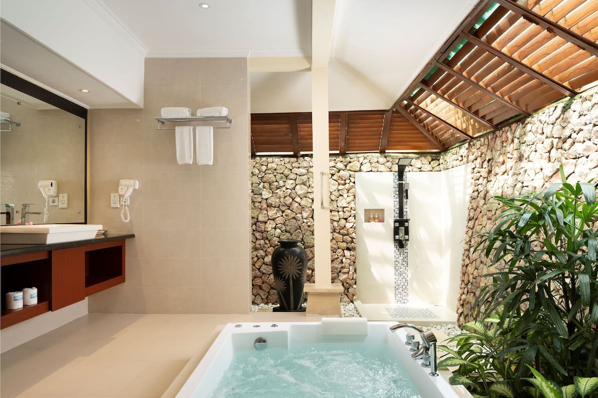 family villa, 2 bedrooms, private pool, beach view | bathroom | shower, free toiletries, hair dryer, slippers