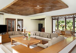 Family Villa, 2 Bedrooms, Private Pool, Beach View | Living room | 36-inch LCD TV with cable channels, TV - Holiday Resort Lombok (Senggigi)