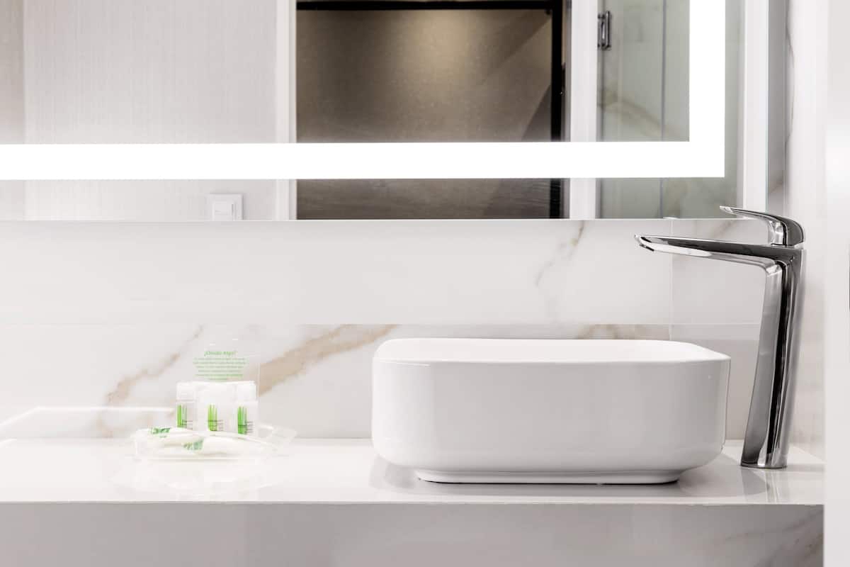 combined shower/bathtub, free toiletries, hair dryer, bidet