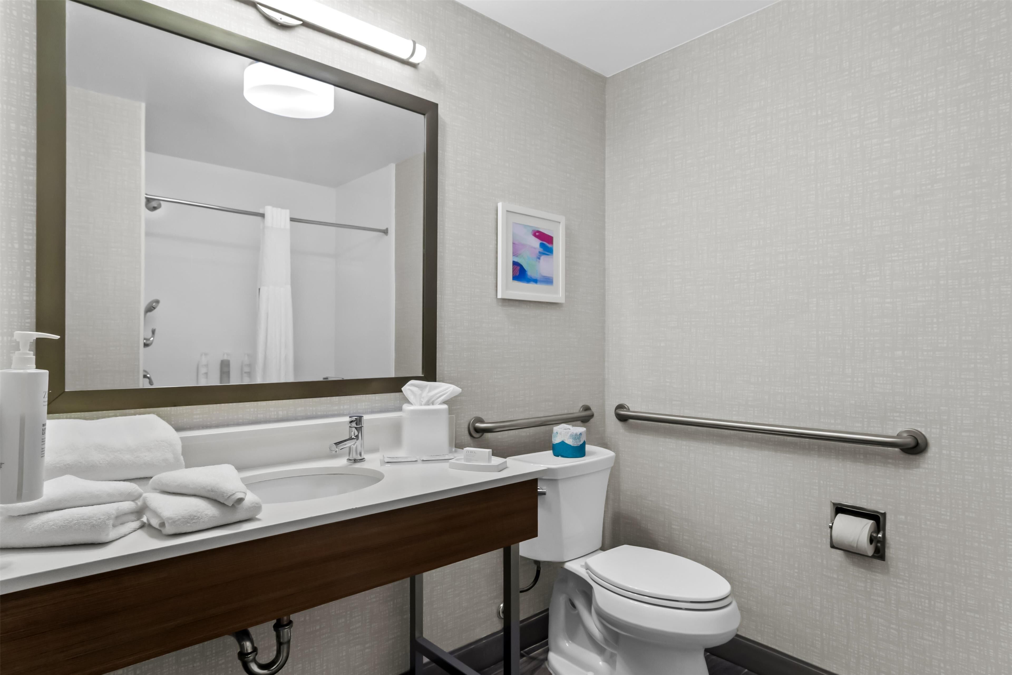 room, 1 king bed, accessible, non smoking | bathroom | combined shower/bathtub, free toiletries, hair dryer, towels