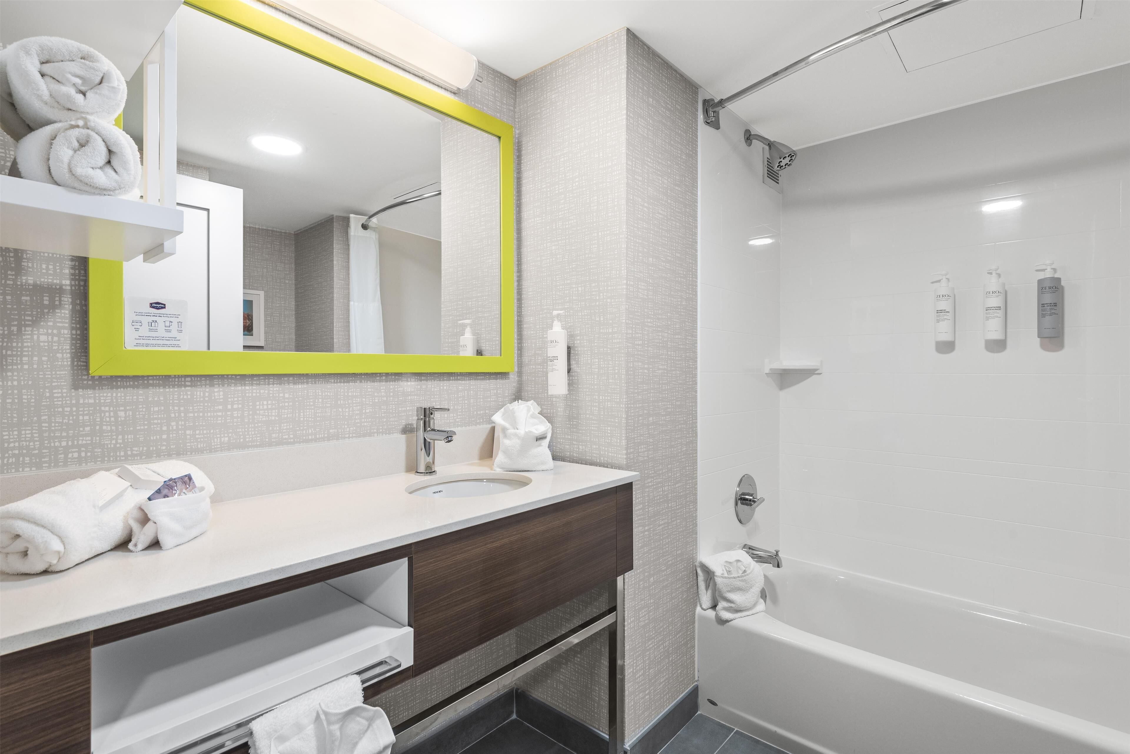 shower, free toiletries, hair dryer, towels