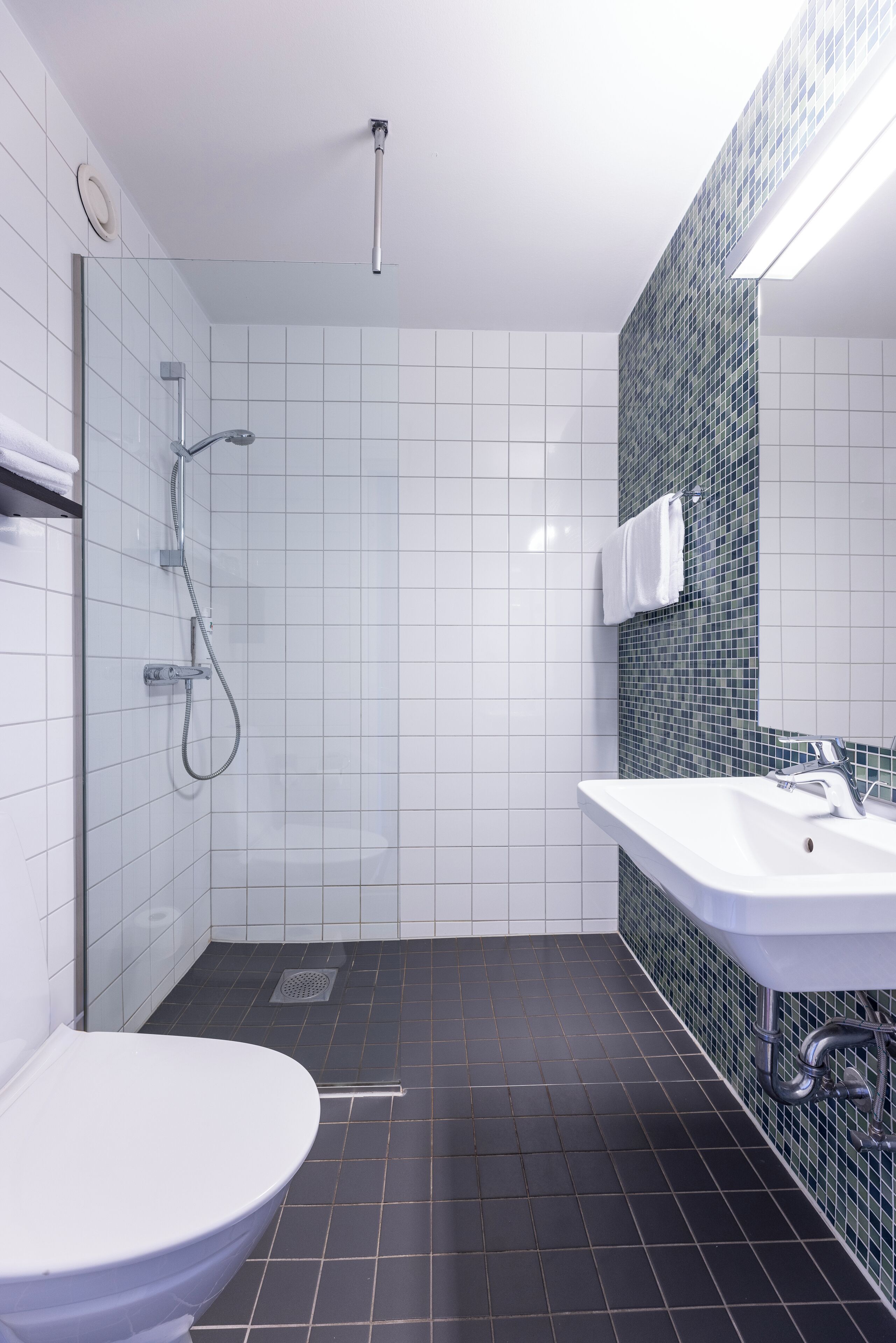 shower, eco-friendly toiletries, towels