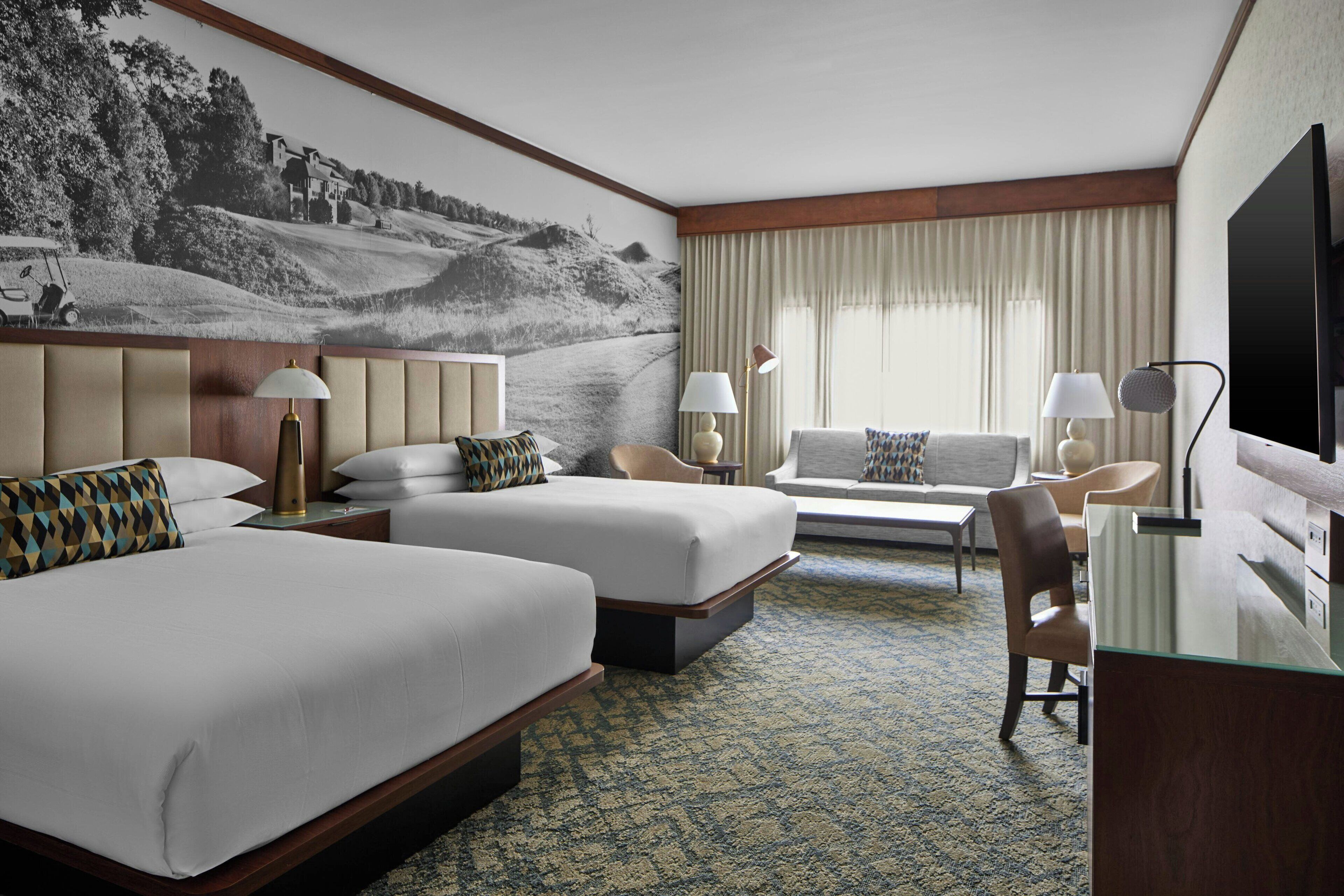 Premium bedding, pillowtop beds, desk, blackout drapes