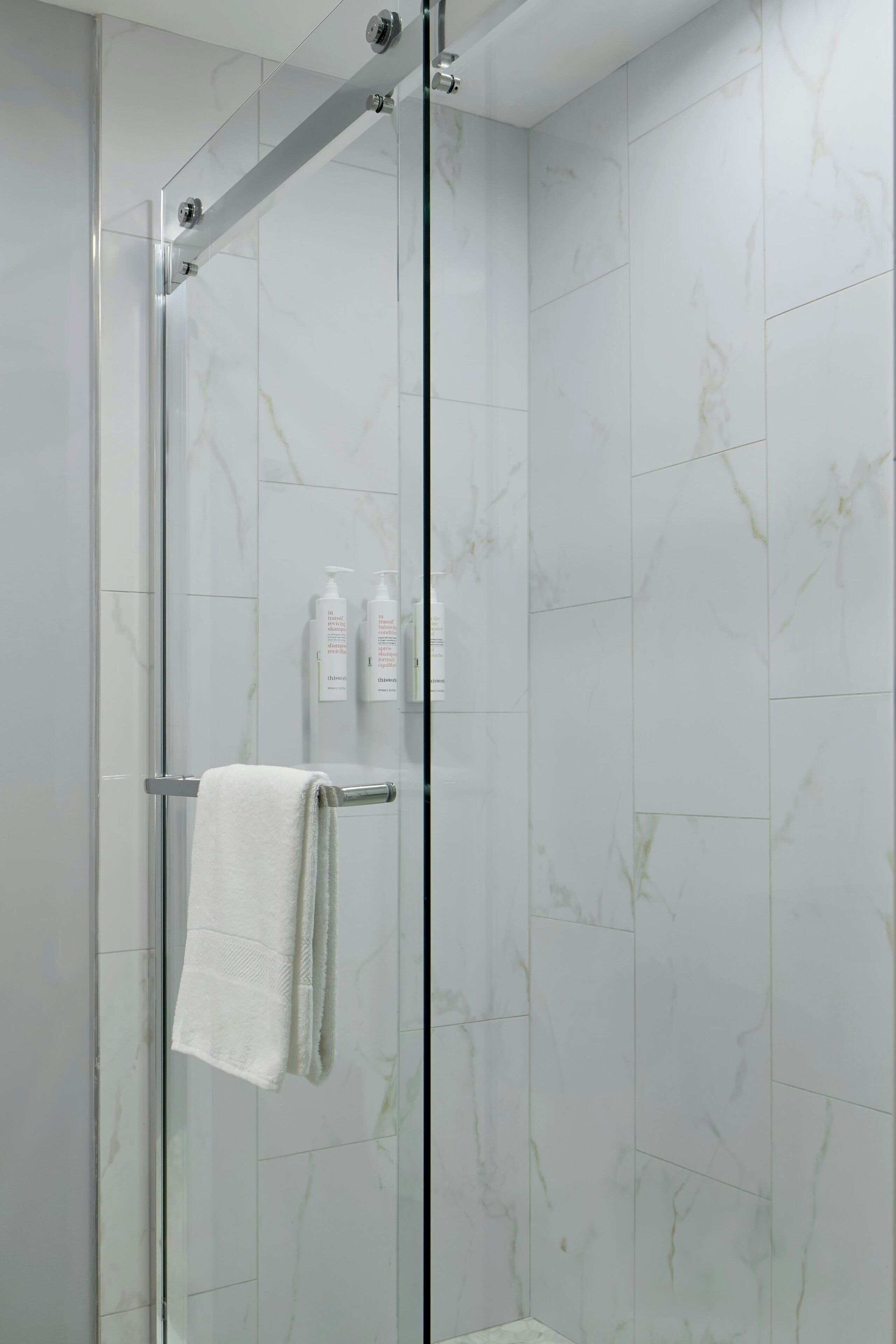 Shower, free toiletries, hair dryer, towels