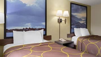 Desk, blackout drapes, iron/ironing board, free cribs/infant beds