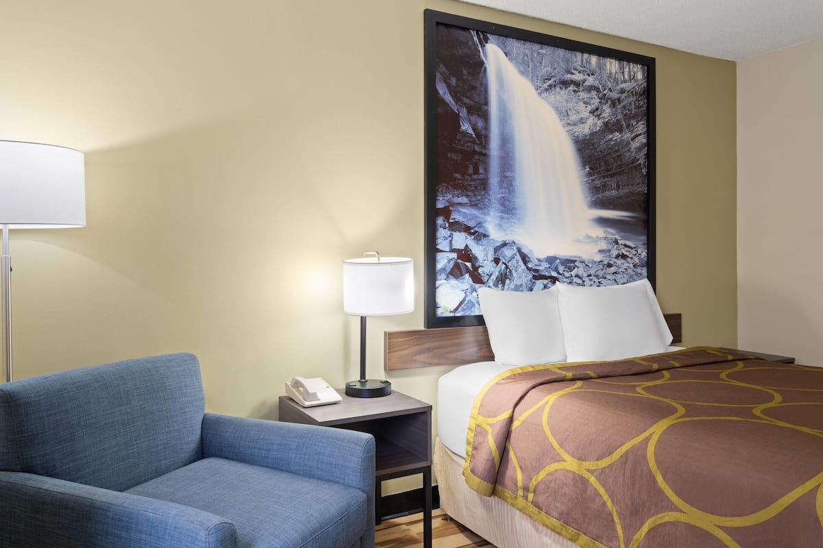 Desk, blackout curtains, iron/ironing board (on request)