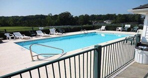 Seasonal outdoor pool, open 9:00 AM to 9:00 PM, sun loungers