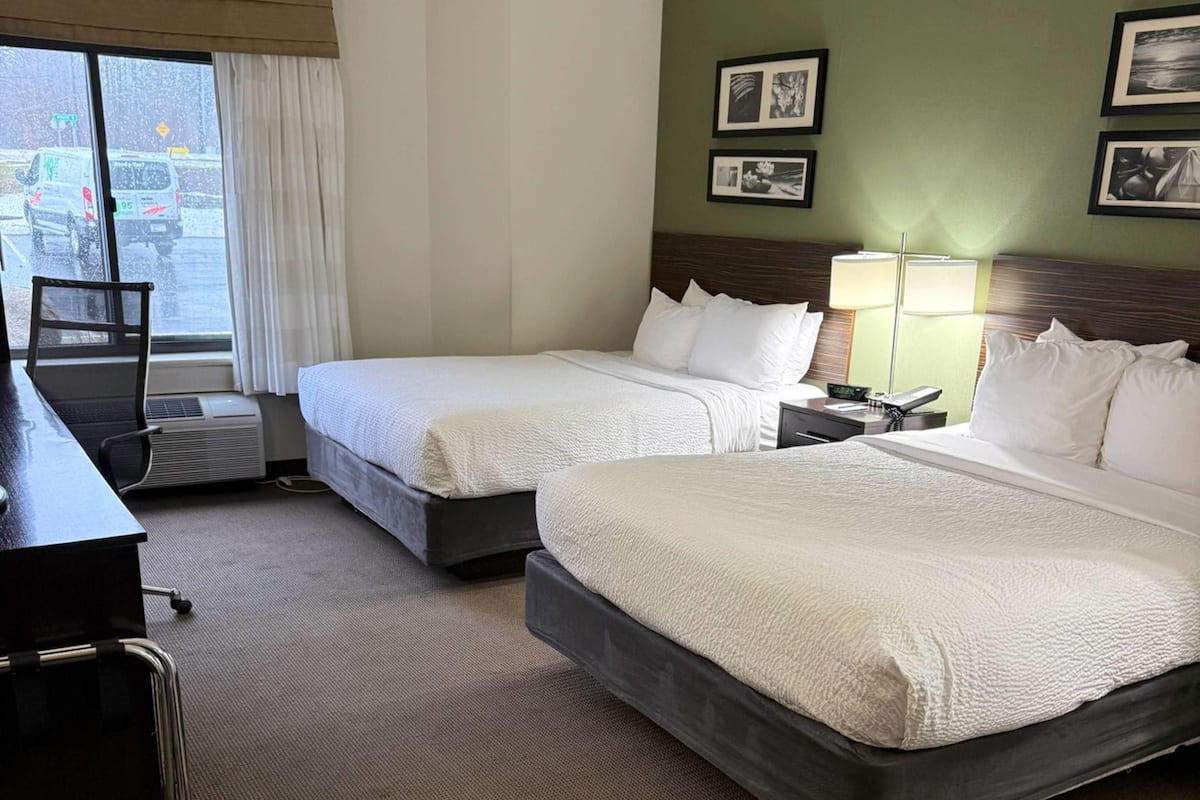 Standard Room, 2 Queen Beds, Non Smoking | Desk, blackout drapes, iron/ironing board, free cribs/infant beds