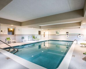 Indoor pool, open 7:00 AM to 9:00 PM, sun loungers