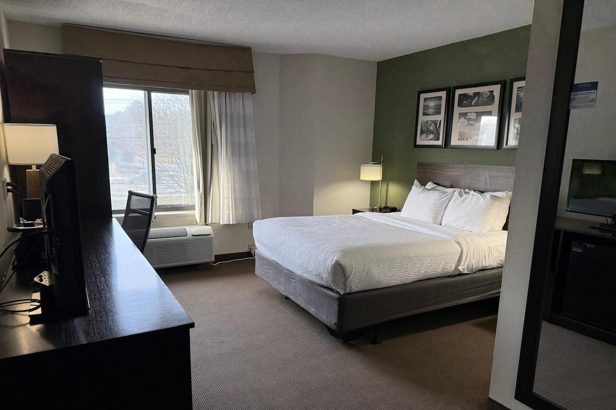 Room, 1 Queen Bed, Accessible, Non Smoking (Tub with a bench) | Desk, blackout drapes, iron/ironing board, free cribs/infant beds