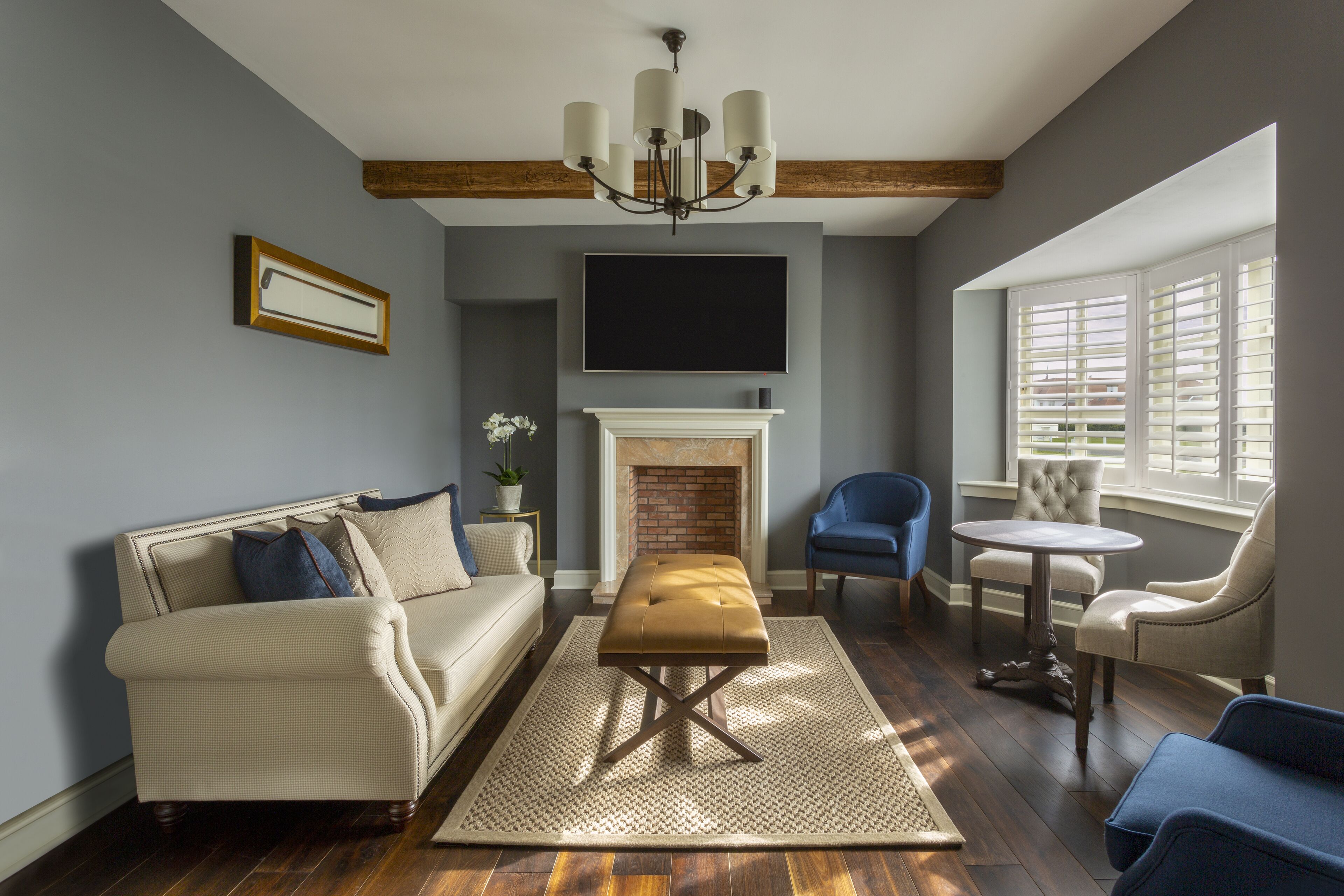 55-inch smart tv with satellite channels, tv, fireplace