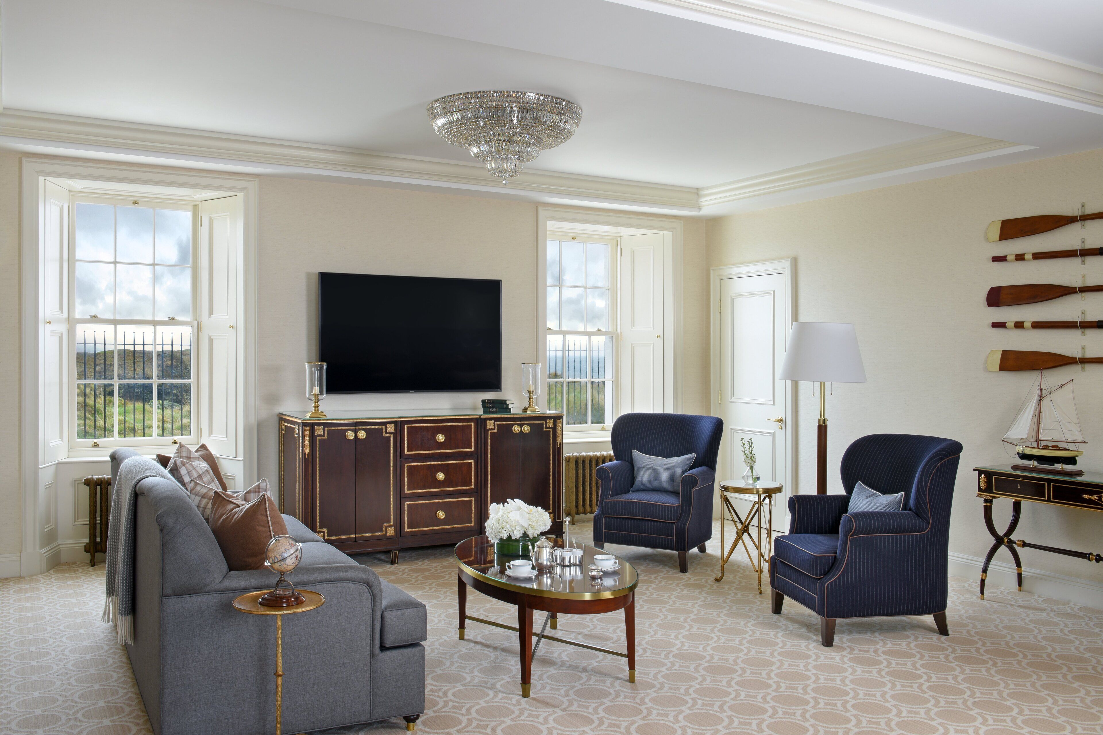 55-inch smart tv with satellite channels, tv, fireplace