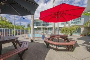 Outdoor pool, pool loungers