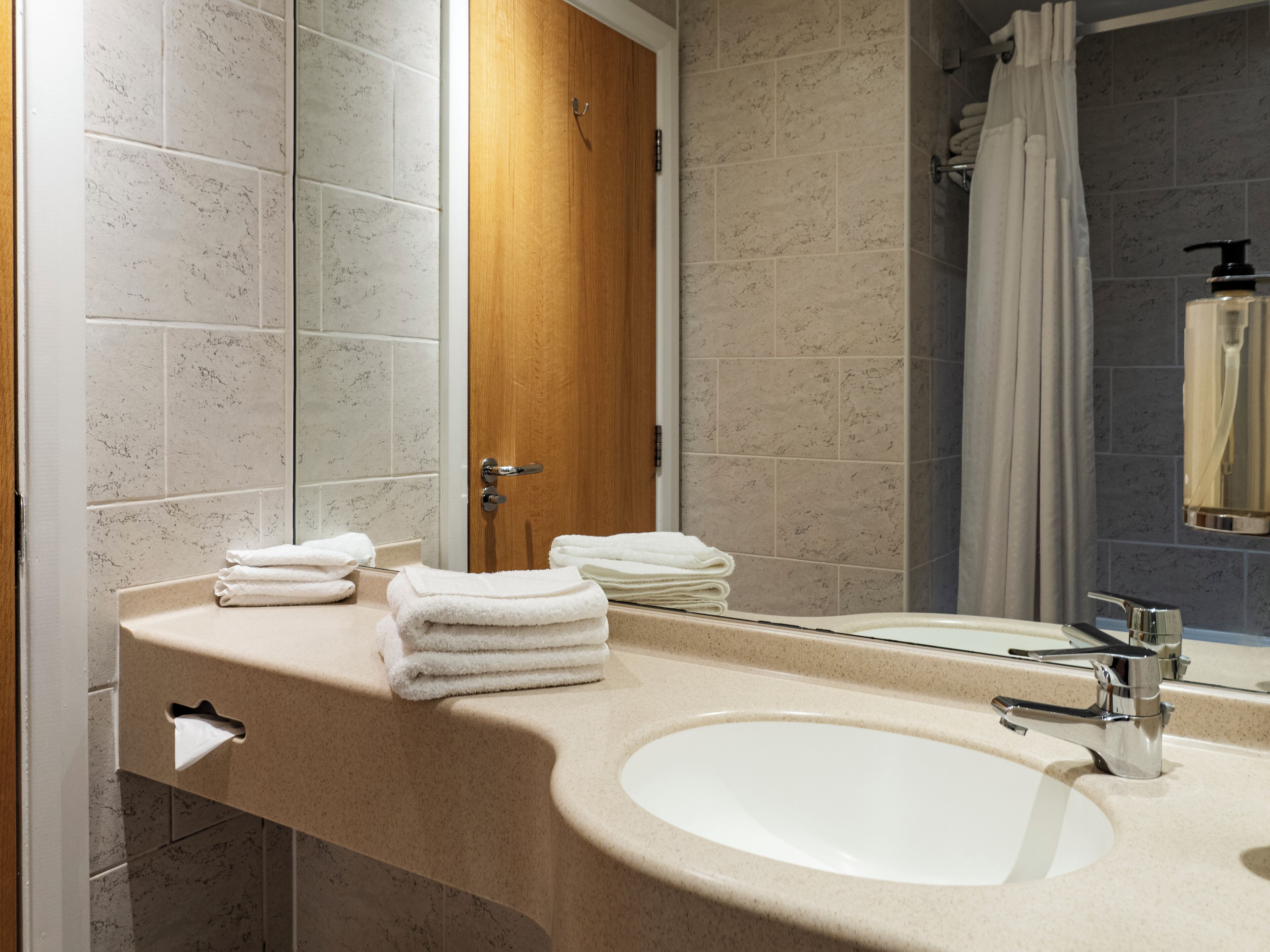 free toiletries, hair dryer, towels