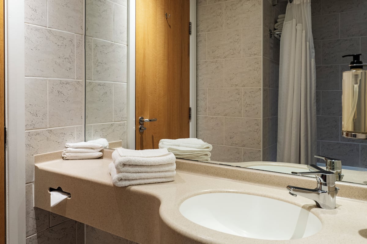 free toiletries, hair dryer, towels