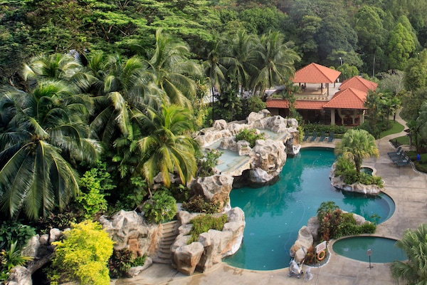 Indoor pool, outdoor pool, sun loungers
