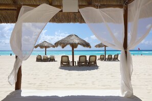 On the beach, beach towels