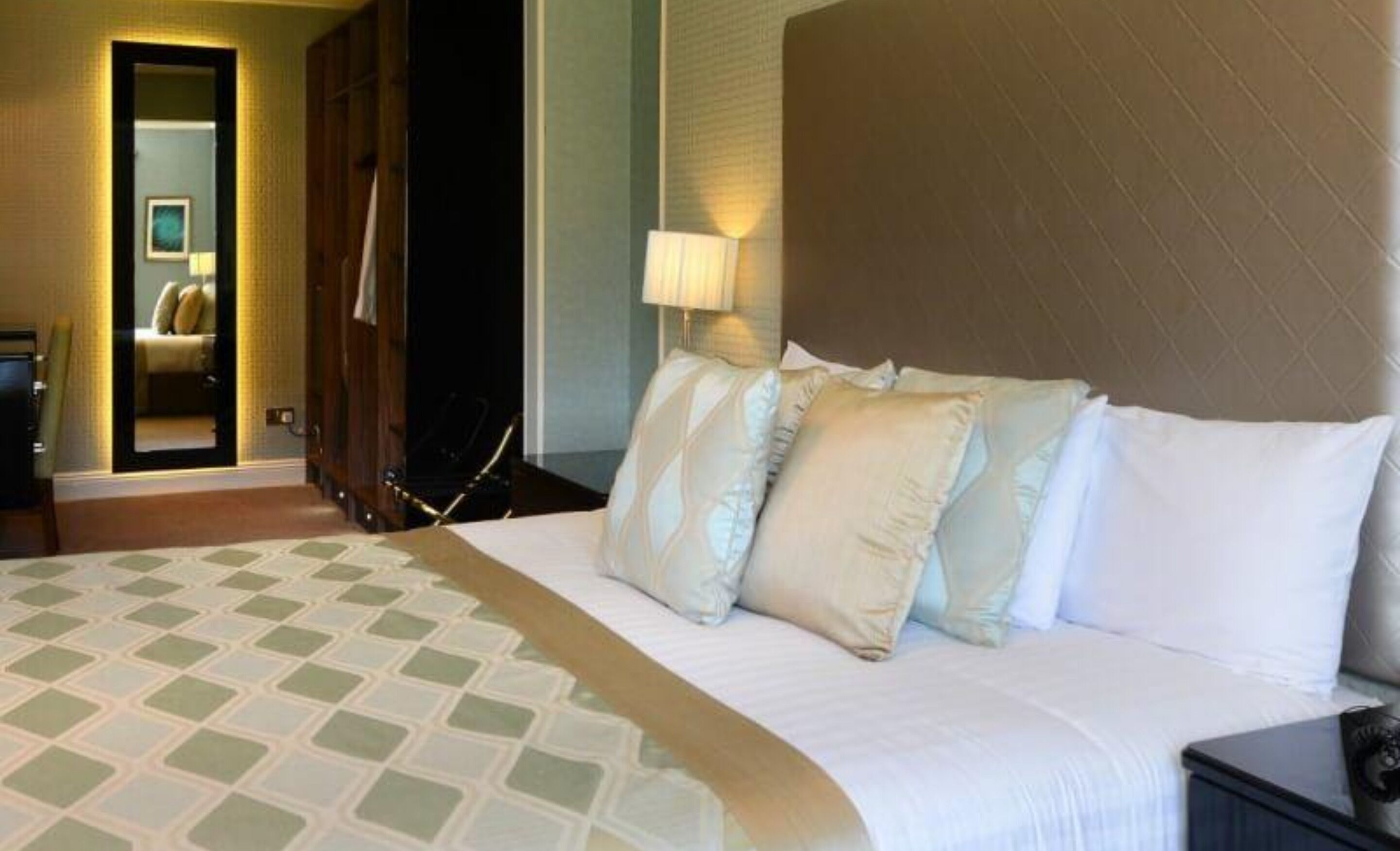 Premium bedding, desk, blackout drapes, iron/ironing board